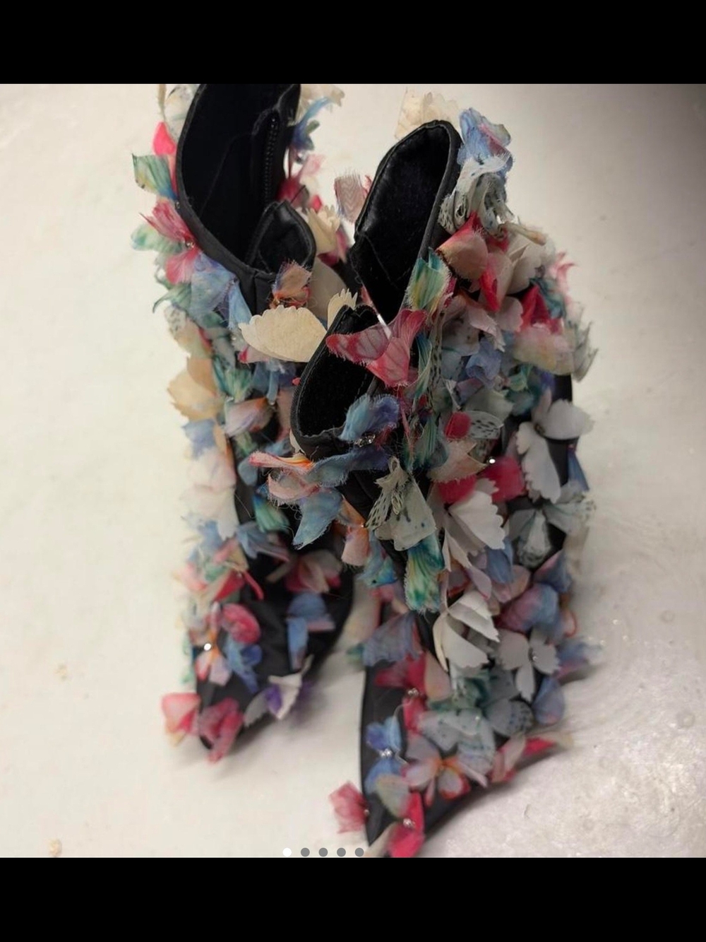 Source Unknown Black Ankle Boots with Multicolor Butterfly Embellishments